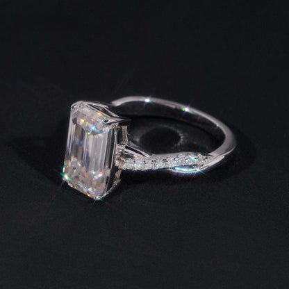 .925 SILVER EMERALD CUT MOISSANITE ENGAGEMENT RING WITH PAVE BAND VTRG1017