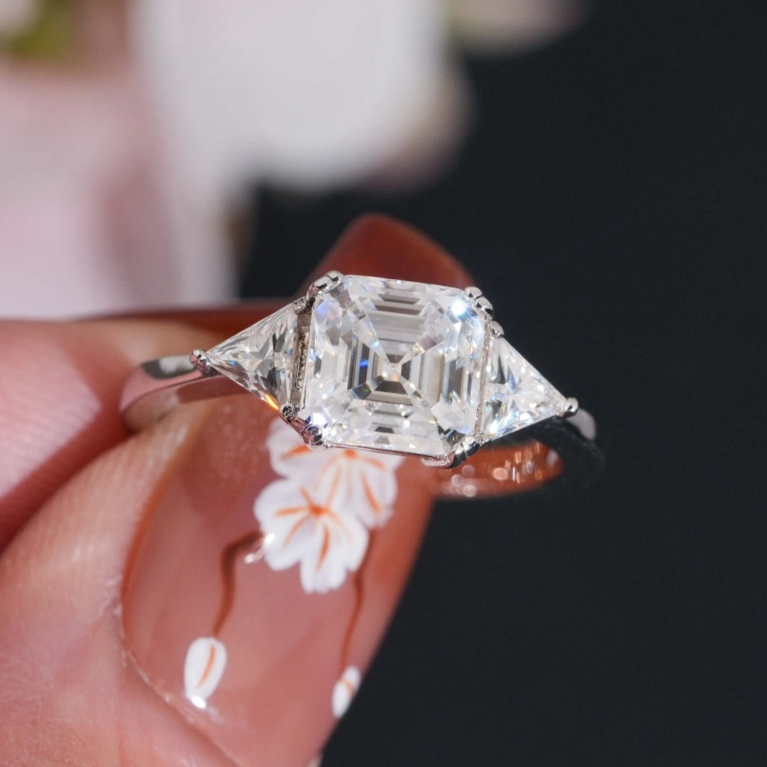 .925 SILVER ASSCHER TRILLION CUT MOISSANITE ENGAGEMENT RING VTRG1001