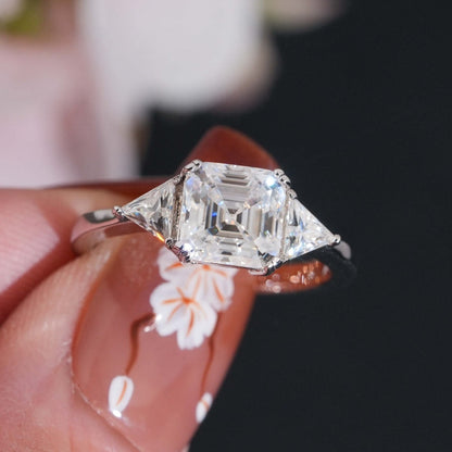 .925 SILVER ASSCHER TRILLION CUT MOISSANITE ENGAGEMENT RING VTRG1001