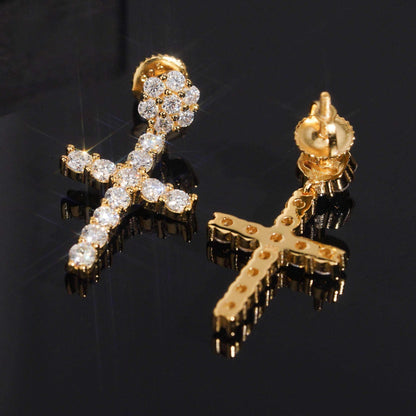 .925 SILVER CROSS CHARM MOISSANITE STUD EARRING VTER1011