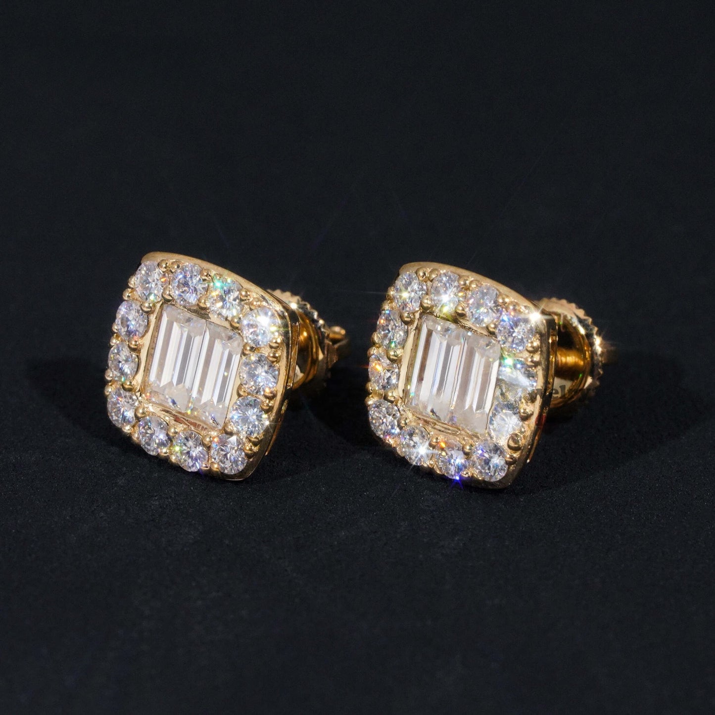 10K GOLD BAGUETTE CUT HALO MOISSANITE STUD EARRING VTER1014