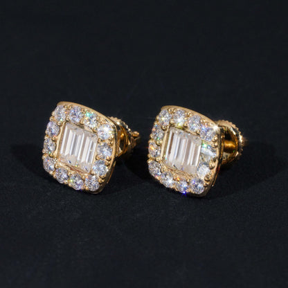 10K GOLD BAGUETTE CUT HALO MOISSANITE STUD EARRING VTER1014