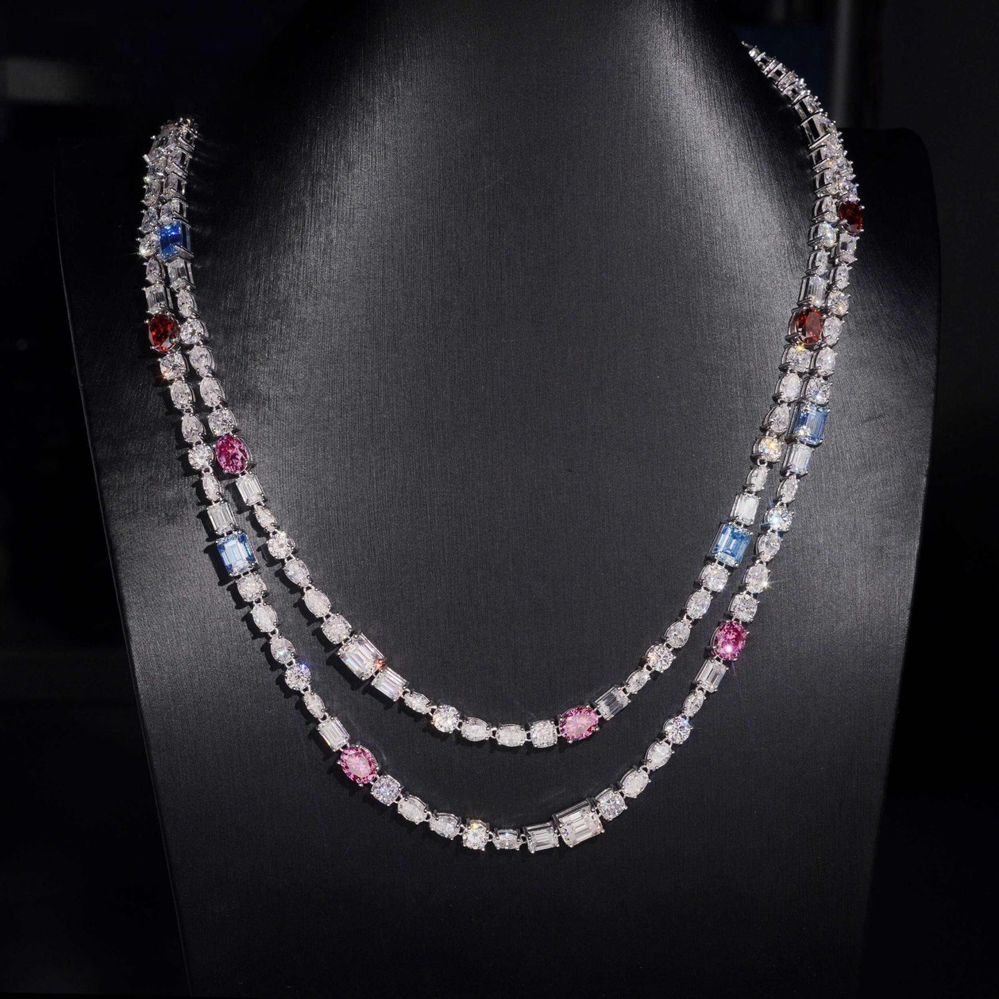 .925 SILVER MIXED CUT AND COLOR MOISSANITE TENNIS CHAIN VTNL1005