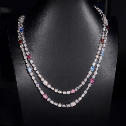 .925 SILVER MIXED CUT AND COLOR MOISSANITE TENNIS CHAIN VTNL1005