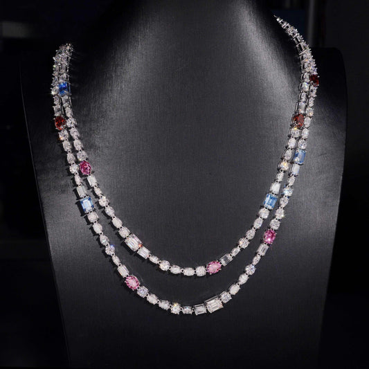 .925 SILVER MIXED CUT AND COLOR MOISSANITE TENNIS CHAIN VTNL1005