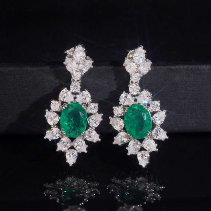 .925 SILVER MULTI CUT RADIANT HALO EMERALD COLOR MOISSANITE  DROP EARRING VTER3004