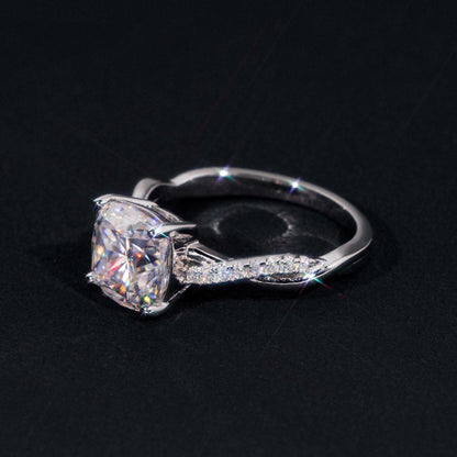 .925 SILVER 3CT CUSHION CUT MOISSANITE ENGAGEMENT RING WITH PAVE BAND VTRG1019