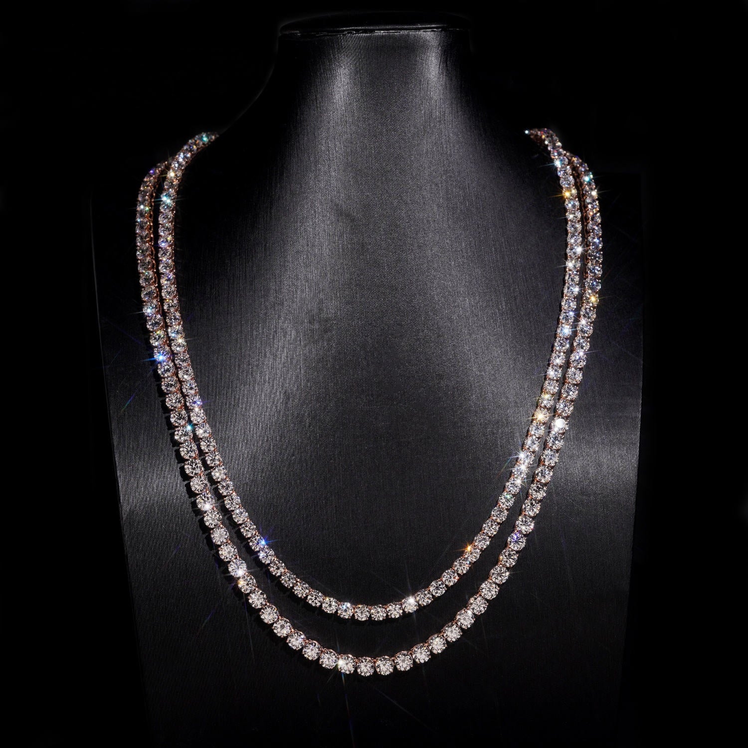 10K GOLD RD CUT MOISSANITE/LAB GROWN DIAMOND TENNIS CHAIN 2MM-5MM