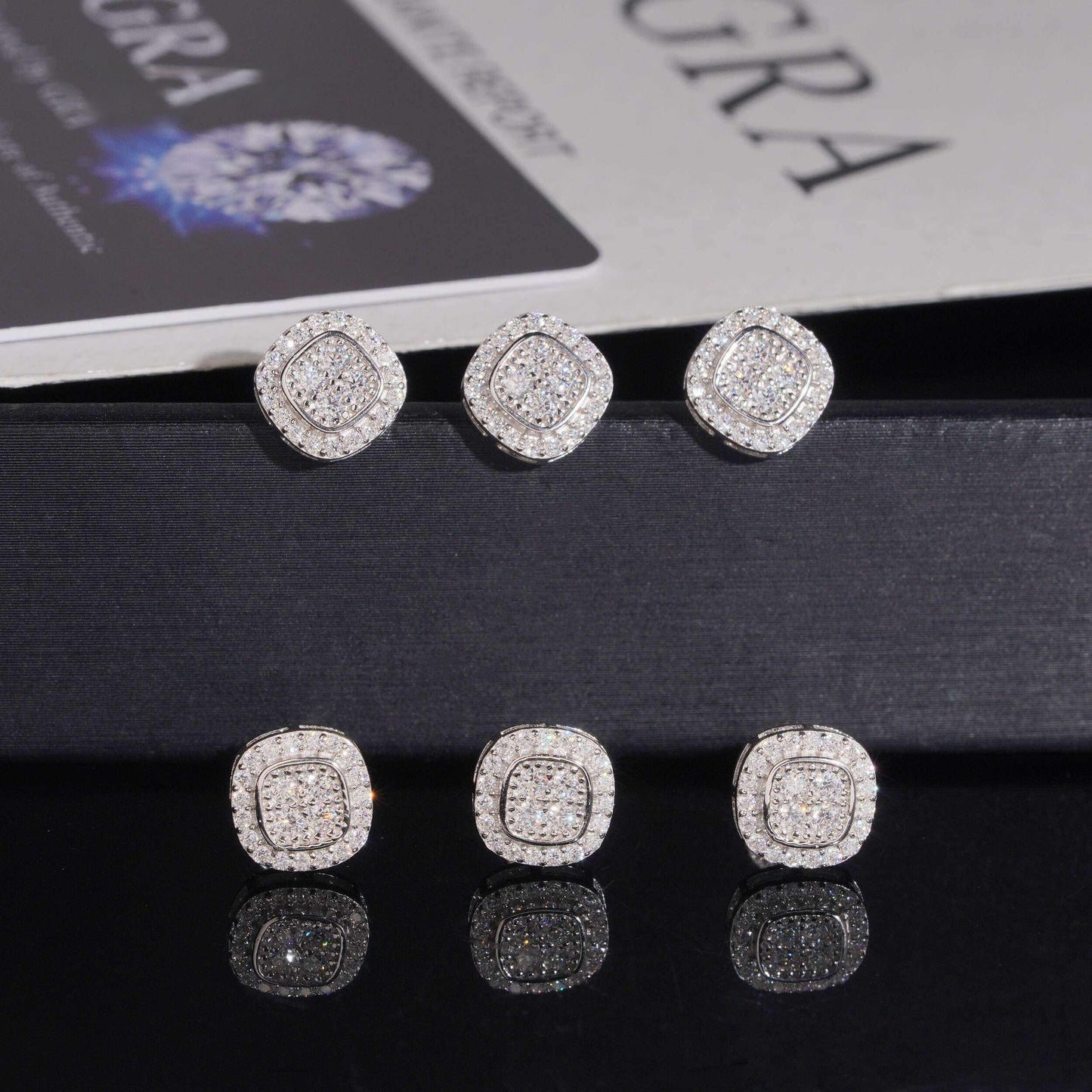 .925 SILVER CUSHION SHAPE ROUND CUT MOISSANITE STUD EARRING VTER1004