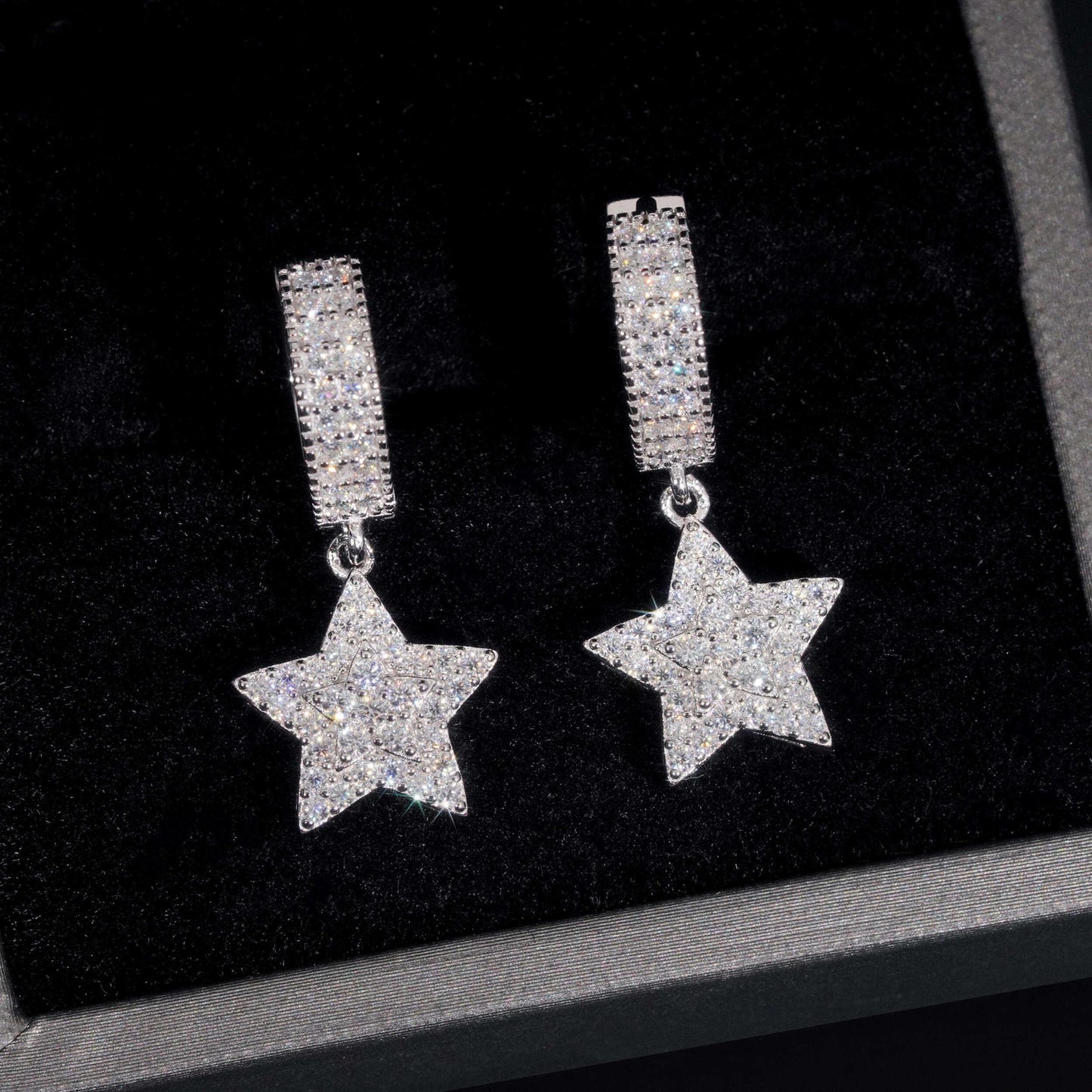 .925 SILVER STAR SHAPED MOISSANITE HOOP EARRING VTER1009