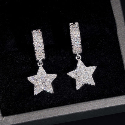 .925 SILVER STAR SHAPED MOISSANITE HOOP EARRING VTER1009