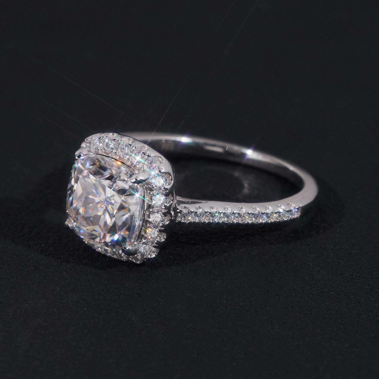 .925 SILVER HALO CUSHION CUT MOISSANITE ENGAGEMENT RING VTRG1016