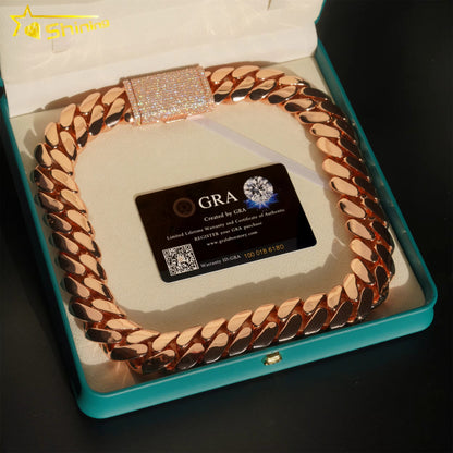 .999 PURE SILVER MIAMI CUBAN LINK CHAIN ROSE GOLD MOISSANITE CLASP 22MM VTNL0005