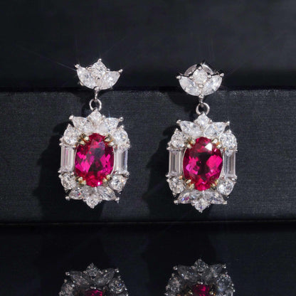 .925 SILVER MULTI CUT VIVID RED RADIANT HALO MOISSANITE  DROP EARRING VTER3006