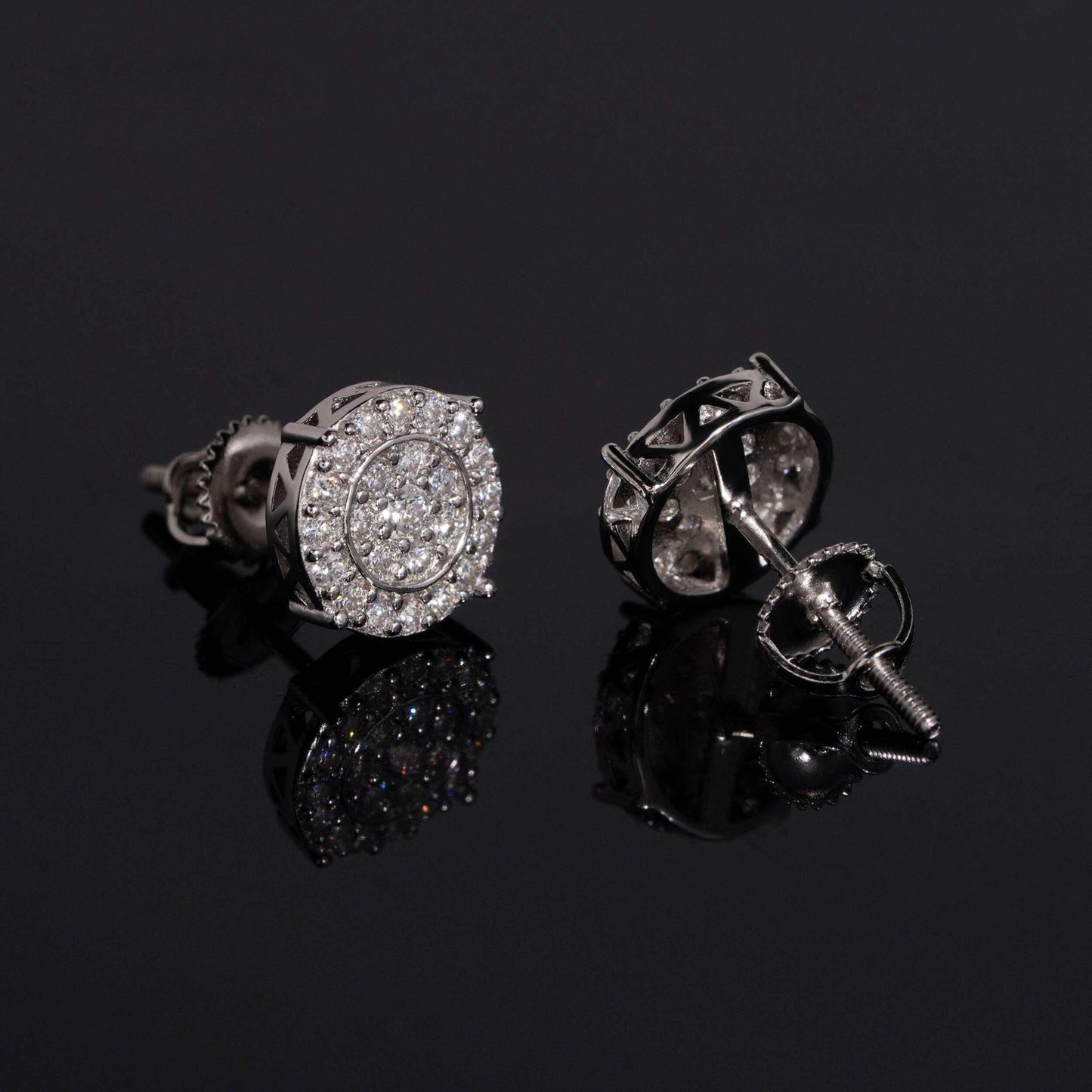 .925 SILVER CLUSTER ROUND CUT RADIANT HALO MOISSANITE STUD EARRING VTER1005