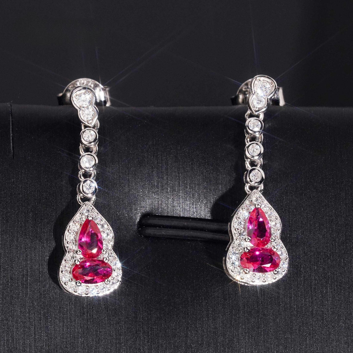 .925 SILVER MULTI CUT VIVID PINK HALO MOISSANITE  DROP EARRING VTER3005