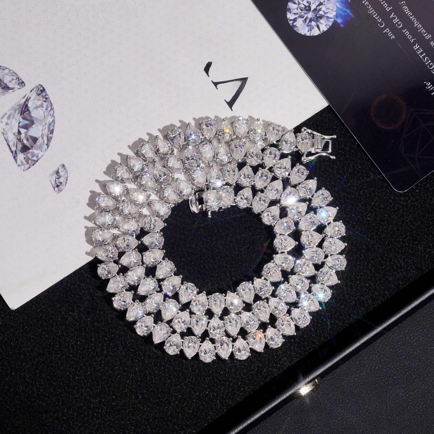 .925 SILVER PEAR CUT MOISSANITE TENNIS CHAIN VTNL1004