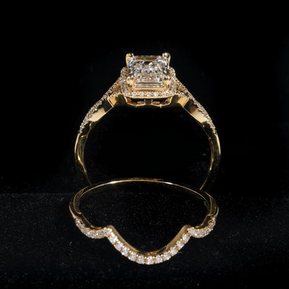 14K WHITE GOLD ENGAGEMENT RING, 1.5CT EMERALD CUT LAB GROWN DIAMOND HALO SETTING WITH TWISTED ACCENT BAND VTRG1060