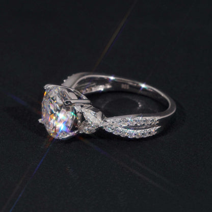 .925 SILVER ROUND BRILLIANT CUT MOISSANITE ENGAGEMENT RING WITH MARQUISE SIDE STONES VTRG1011