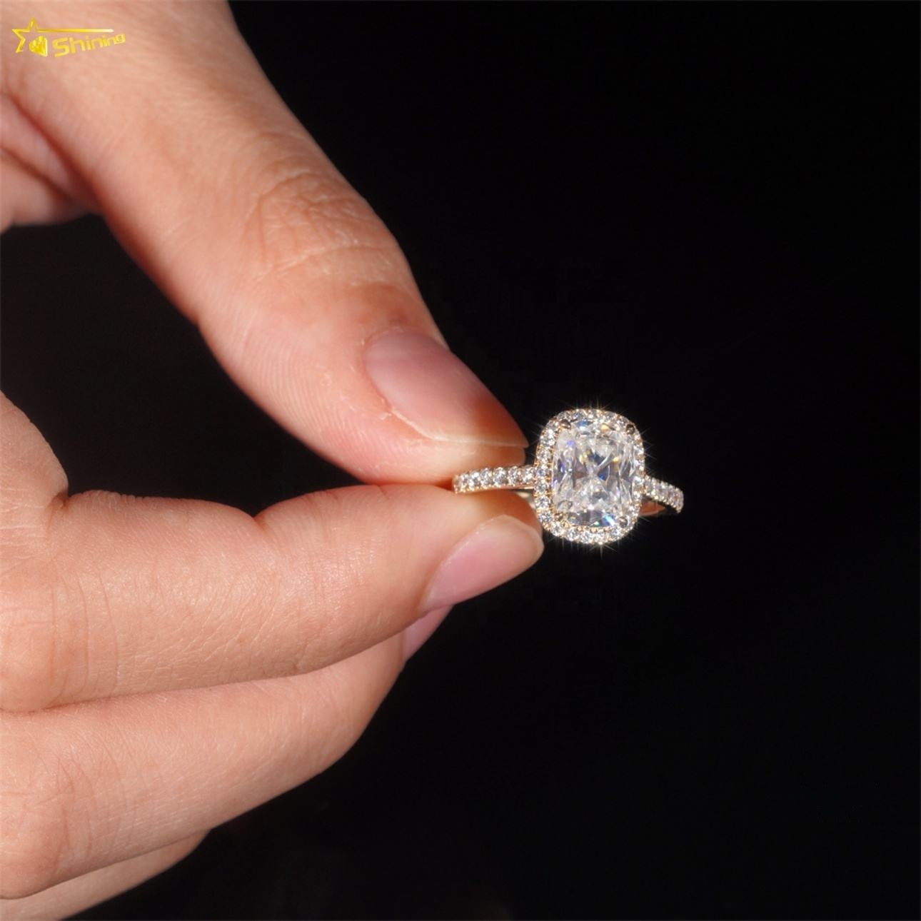 14K GOLD CUSHION CUT HALO MOISSANITE ENGAGEMENT RING VTRG1022