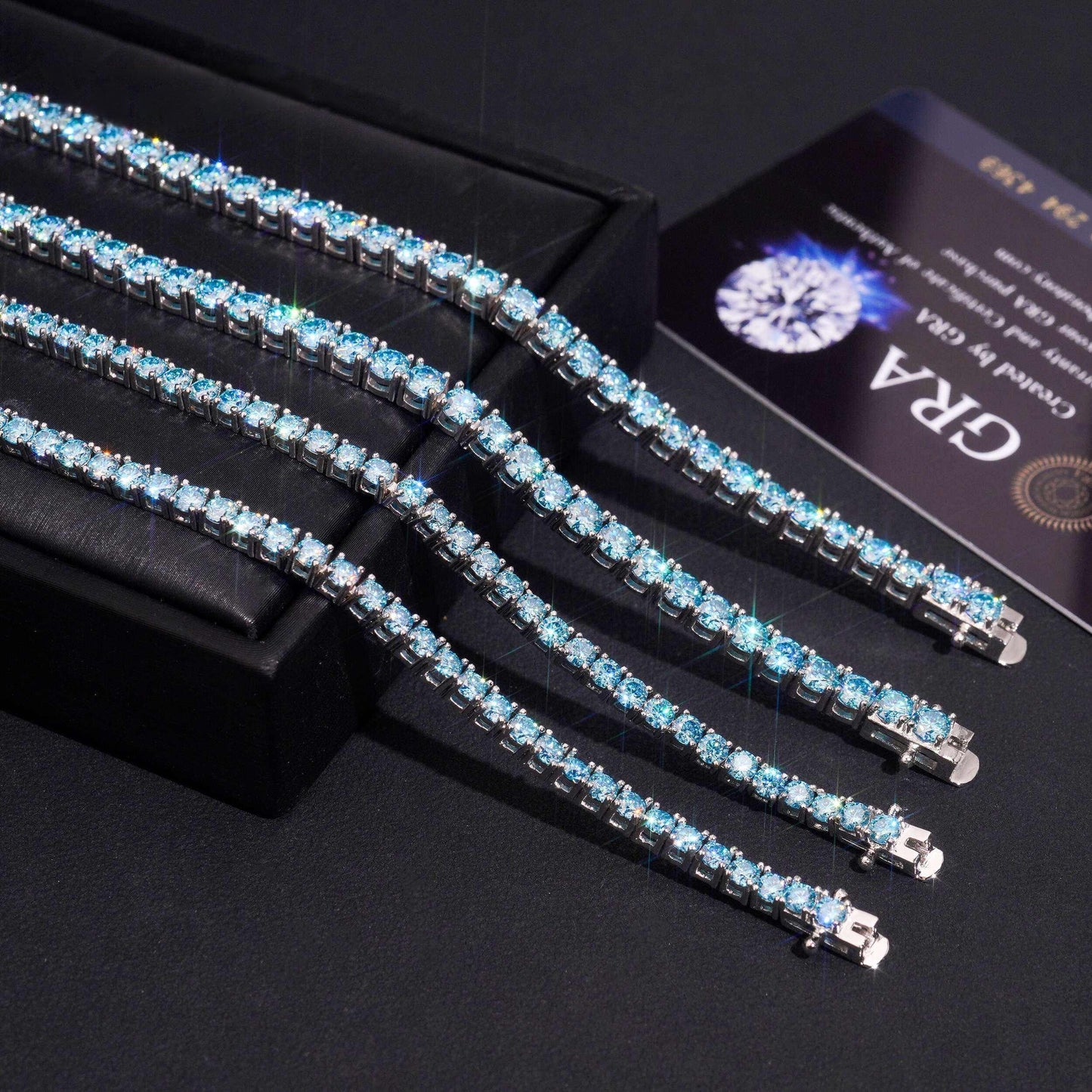 .925 SILVER BLUE ROUND CUT MOISSANITE TENNIS  BRACELET 3MM-4MM VTBL5005
