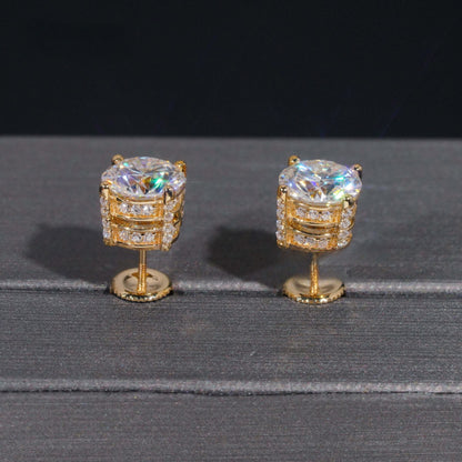 10K GOLD ROUND CUT MOISSANITE STUD EARRING WITH PAVE VTER1016