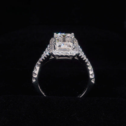 .925 SILVER HALO EMERALD CUT MOISSANITE ENGAGEMENT RING VTRG1013