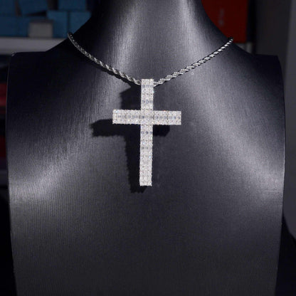 .925 SILVER CROSS EMERALD CUT MOISSANITE PENDANT VTPT0002