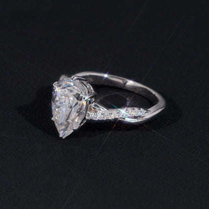 .925 SILVER 3CT PEAR CUT MOISSANITE ENGAGEMENT RING WITH PAVE BAND VTRG1018