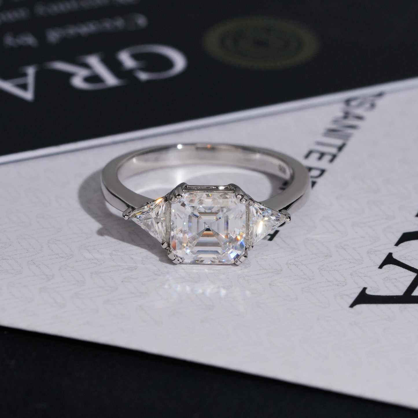 .925 SILVER ASSCHER TRILLION CUT MOISSANITE ENGAGEMENT RING VTRG1001