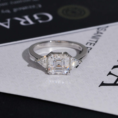 .925 SILVER ASSCHER TRILLION CUT MOISSANITE ENGAGEMENT RING VTRG1001