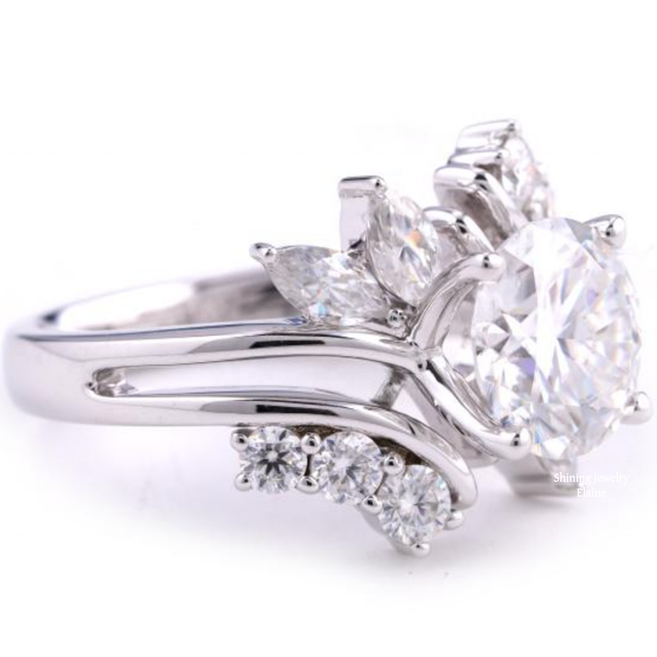 14K GOLD ROUND AND MARQUISE CUT MOISSANITE FLOWER INSPIRED ENGAGEMENT RING VTRG1007