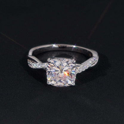 .925 SILVER 3CT CUSHION CUT MOISSANITE ENGAGEMENT RING WITH PAVE BAND VTRG1019