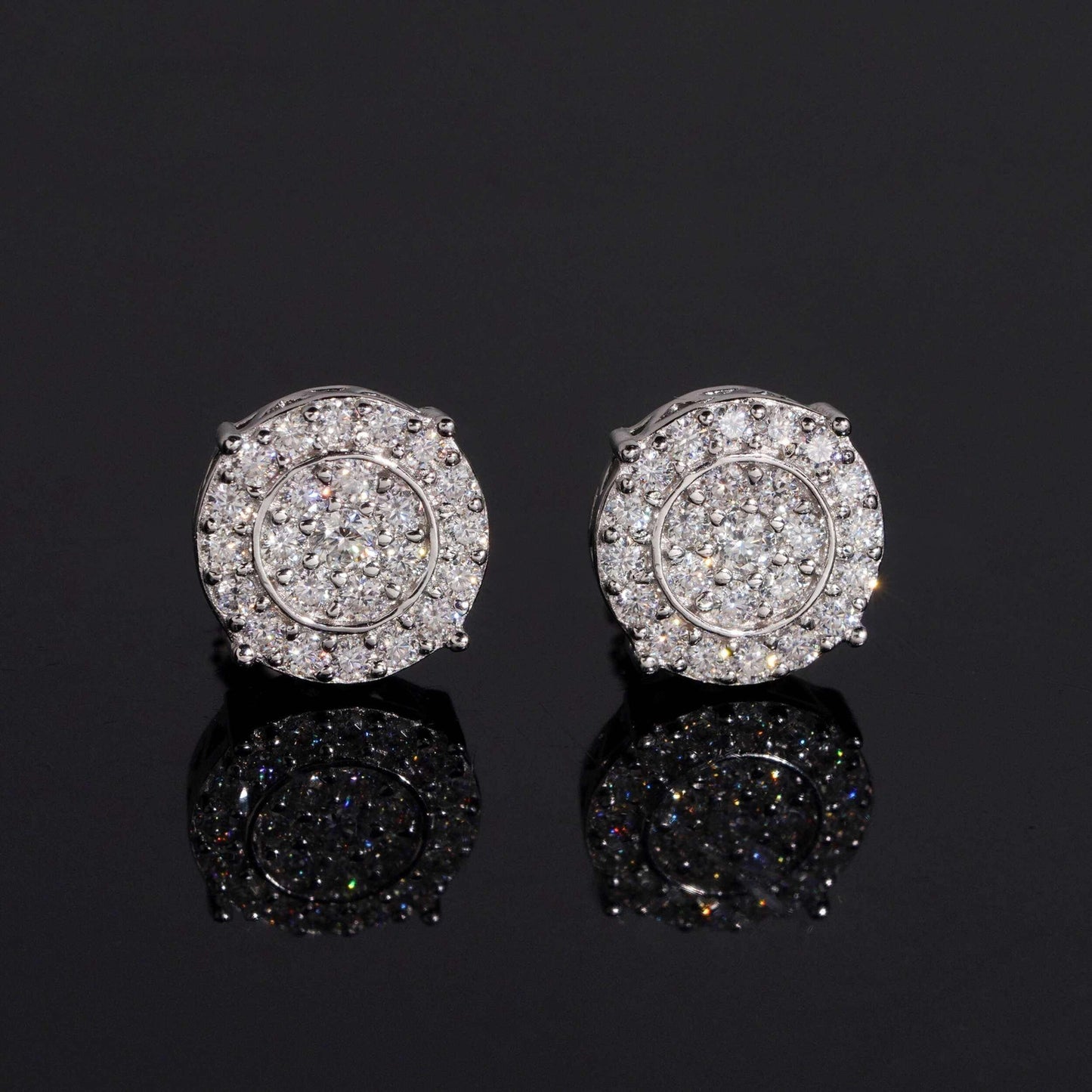 .925 SILVER CLUSTER ROUND CUT RADIANT HALO MOISSANITE STUD EARRING VTER1005