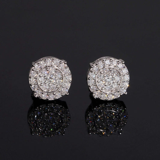 .925 SILVER CLUSTER ROUND CUT RADIANT HALO MOISSANITE STUD EARRING VTER1005