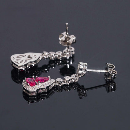 .925 SILVER MULTI CUT VIVID PINK HALO MOISSANITE  DROP EARRING VTER3005
