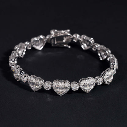 .925 SILVER HEARTS BAGUETTE CUT MOISSANITE BRACELET VTBL5004