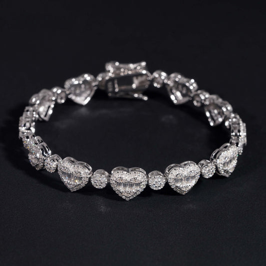 .925 SILVER HEARTS BAGUETTE CUT MOISSANITE BRACELET VTBL5004
