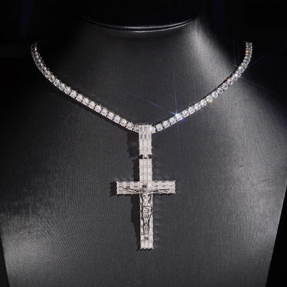 .925 SILVER CRUCIFIX BAGUETTE CUT MOISSANITE PENDANT VTPT0007