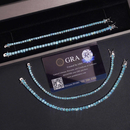 .925 SILVER BLUE ROUND CUT MOISSANITE TENNIS  BRACELET 3MM-4MM VTBL5005