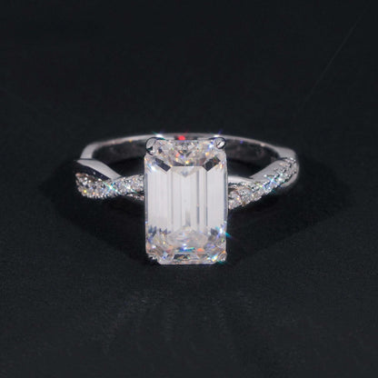 .925 SILVER EMERALD CUT MOISSANITE ENGAGEMENT RING WITH PAVE BAND VTRG1017