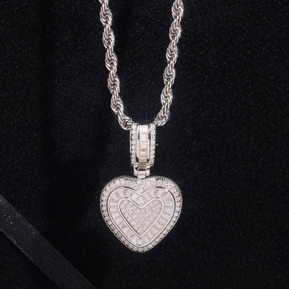 .925 SILVER ICED BAGUETTE MOISSANITE HEART PENDANT VTNL3005