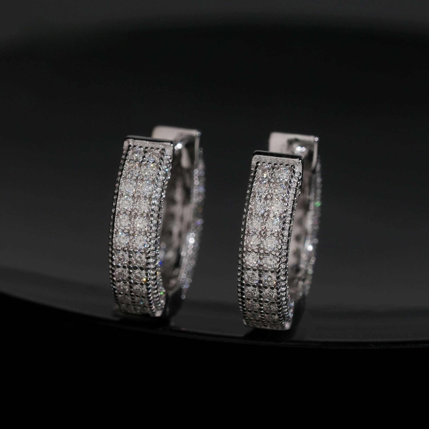 .925 SILVER 2 ROW PAVE ROUND CUT MOISSANITE HOOP EARRING VTER1001