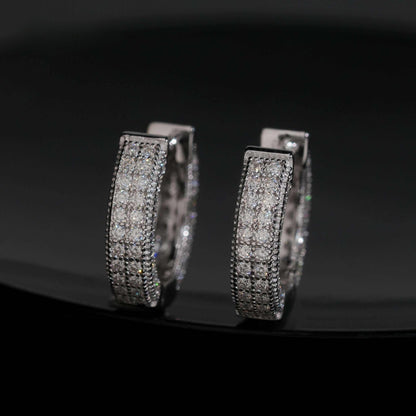.925 SILVER 2 ROW PAVE ROUND CUT MOISSANITE HOOP EARRING VTER1001