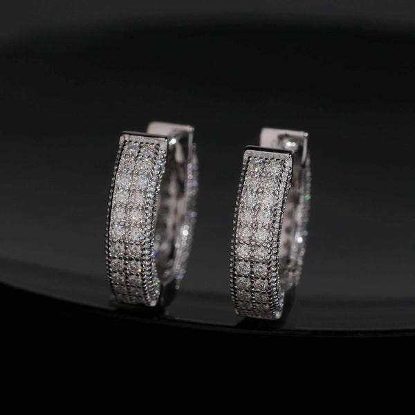 .925 SILVER 2 ROW PAVE ROUND CUT MOISSANITE HOOP EARRING VTER1001