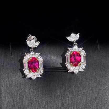 .925 SILVER MULTI CUT VIVID RED RADIANT HALO MOISSANITE  DROP EARRING VTER3006