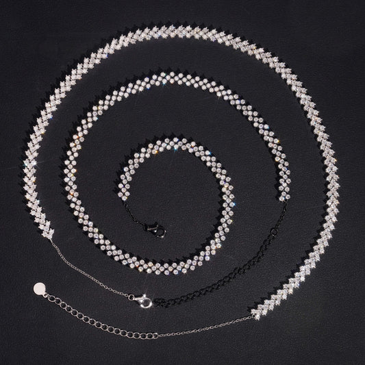 .925 SILVER MULTI-ROW ZIG-ZAG TENNIS MOISSANITE WOMEN'S NECKLACE VTNL3004