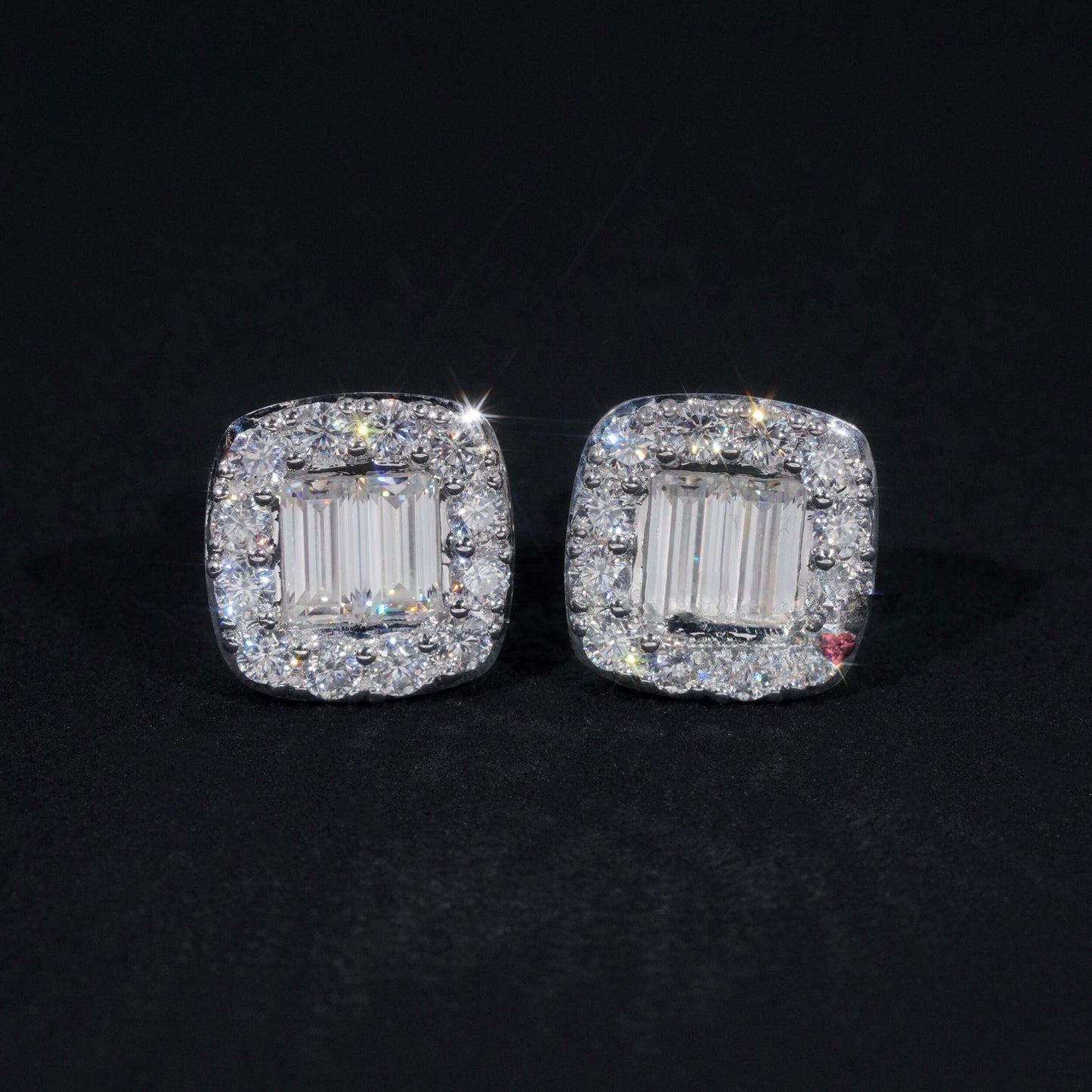 10K GOLD BAGUETTE CUT HALO MOISSANITE STUD EARRING VTER1014