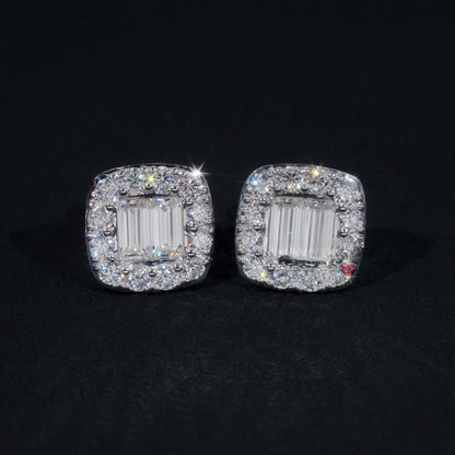 10K GOLD BAGUETTE CUT HALO MOISSANITE STUD EARRING VTER1014
