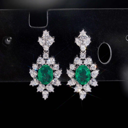 .925 SILVER MULTI CUT RADIANT HALO EMERALD COLOR MOISSANITE  DROP EARRING VTER3004